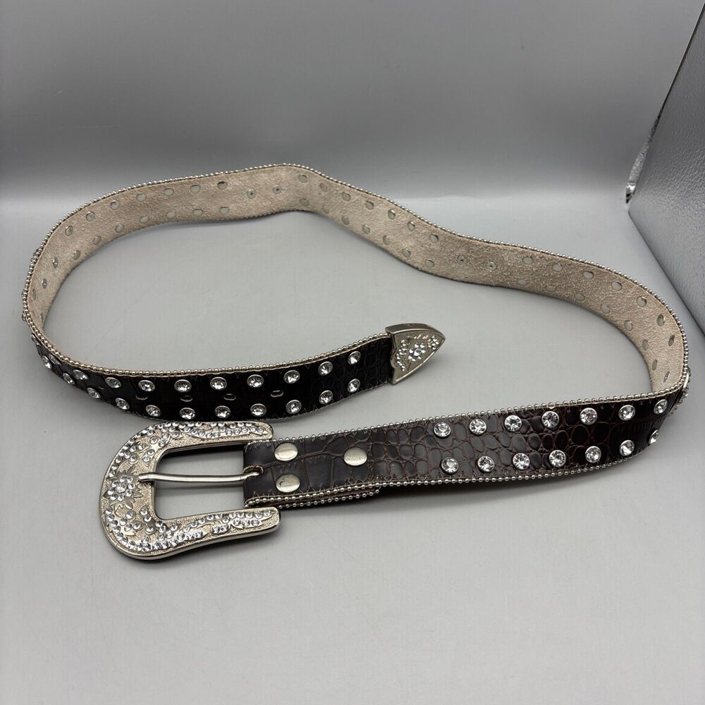 Women’s Western Embellished Brown Leather Rhinestone Studded Belt SIZE Small